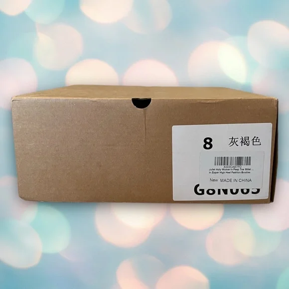 Juliet Holy Women’s Gray Beige Chain Stiletto Heel Peep Toe Ankle Boots Size 8 - Picture 6 of 7